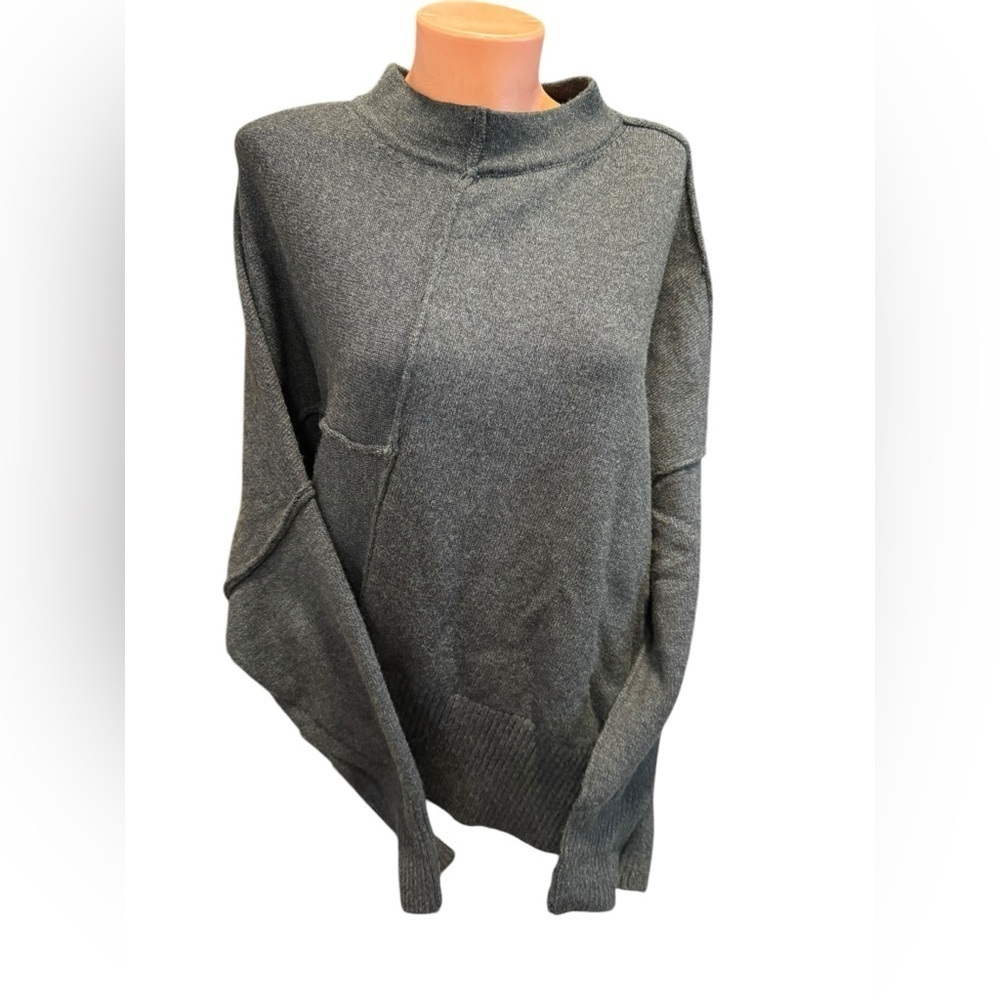 Grade & Gather Linen Blend Sweater Asymmetrical Women’s L Olive Knit Mock Neck